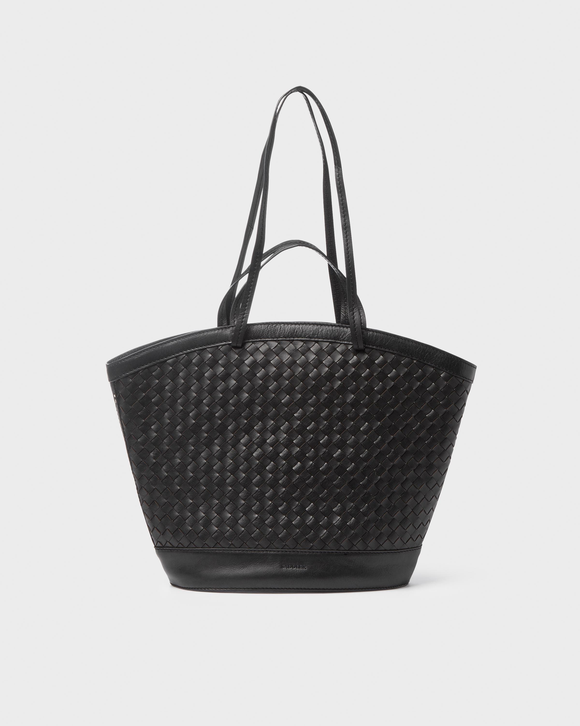 WOVEN LEATHER TOTE BAG - Black